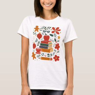 Christmas Teacher Books Apple Gingerbread Coffee T-Shirt