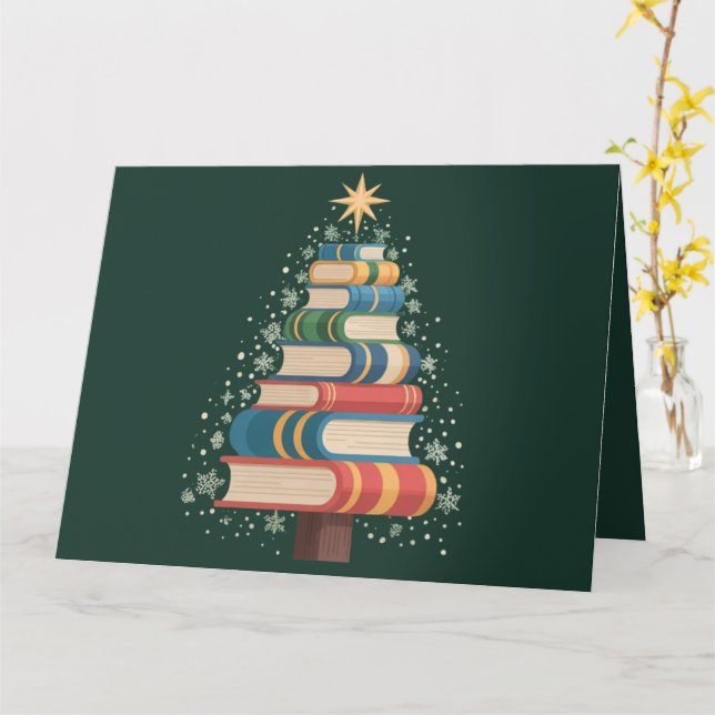 Christmas Teacher Books Tree Xmas Reading Holiday Card (Yellow Flower)
