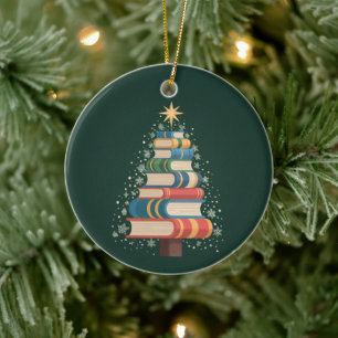 Christmas Teacher Books Tree Xmas Reading Holiday Ceramic Ornament