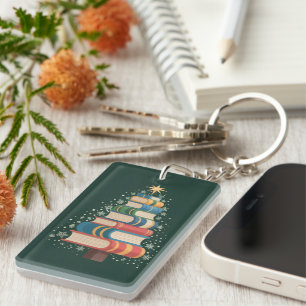 Christmas Teacher Books Tree Xmas Reading Holiday Keychain