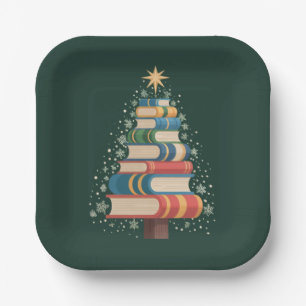 Christmas Teacher Books Tree Xmas Reading Holiday Paper Plates