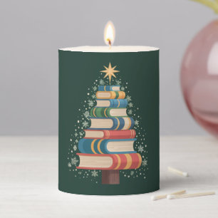 Christmas Teacher Books Tree Xmas Reading Holiday Pillar Candle
