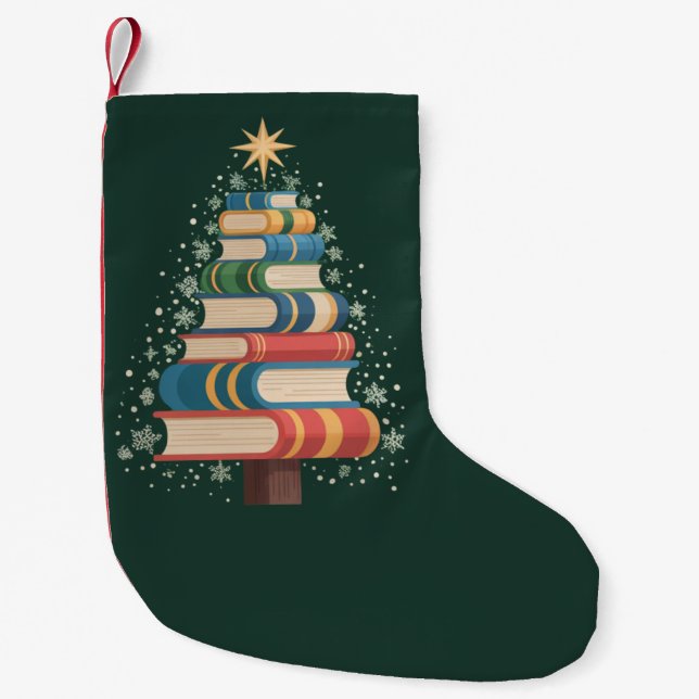 Christmas Teacher Books Tree Xmas Reading Holiday Small Christmas Stocking (Front)