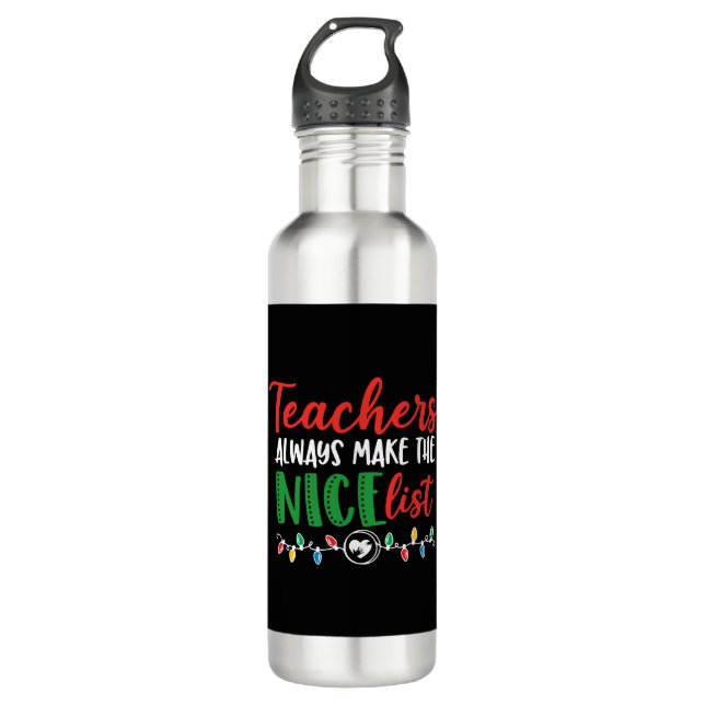 Christmas teacher, christmas nice list  stainless steel water bottle (Front)