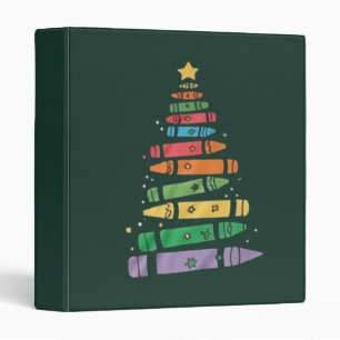 Christmas Teacher Crayon Tree Cute Xmas Lights  3 Ring Binder