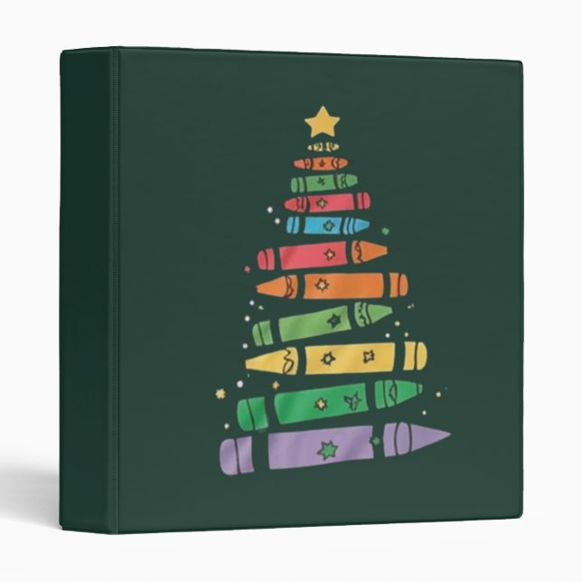 Christmas Teacher Crayon Tree Cute Xmas Lights  3 Ring Binder (Front/Spine)