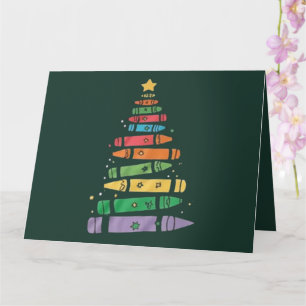 Christmas Teacher Crayon Tree Cute Xmas Lights Card