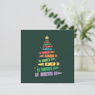Christmas Teacher Crayon Tree Cute Xmas Lights Invitation