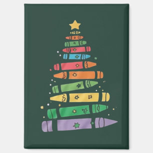 Christmas Teacher Crayon Tree Cute Xmas Lights Magnet