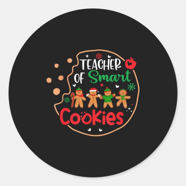 Christmas Teacher Of Smart Cookies Funny Cute Ging Classic Round Sticker (Front)