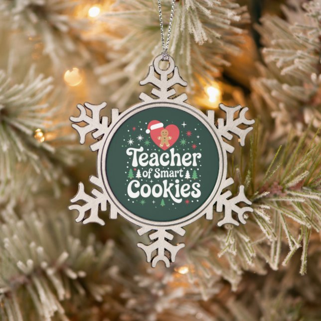 Christmas Teacher Of Smart Cookies  Snowflake Pewter Christmas Ornament (Tree)