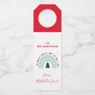 Christmas teacher rainbow nice list cute gift bottle hanger tag