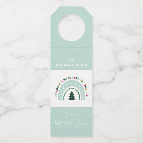 Christmas teacher rainbow nice list cute gift  bottle hanger tag