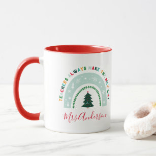 Christmas teacher rainbow nice list cute gift mug