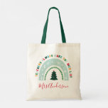 Christmas teacher rainbow nice list cute gift tote bag