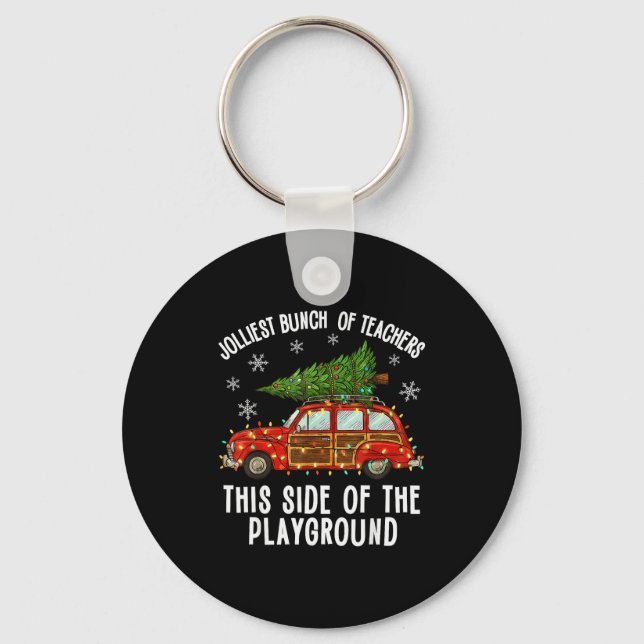 Christmas Teacher Squad Festive Car Tree Lights Xm Keychain (Front)