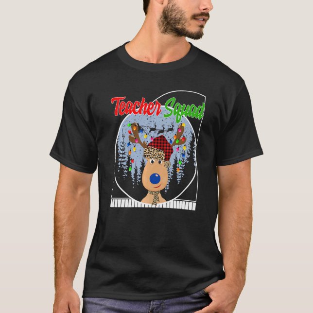 Christmas Teacher Squad Reindeer Santa Hat Teacher T-Shirt (Front)