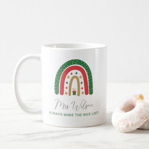 Christmas Teachers Rainbow Nice List Coffee Mug