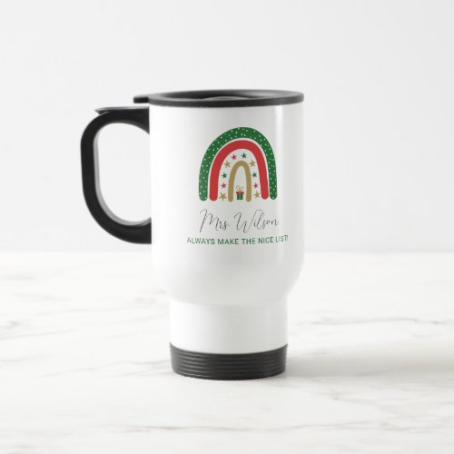 Christmas Teachers Rainbow Nice List Travel Mug