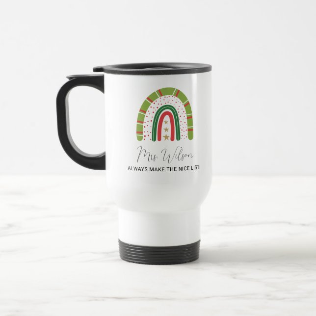Christmas Teachers Rainbow Nice List Travel Mug (Left)