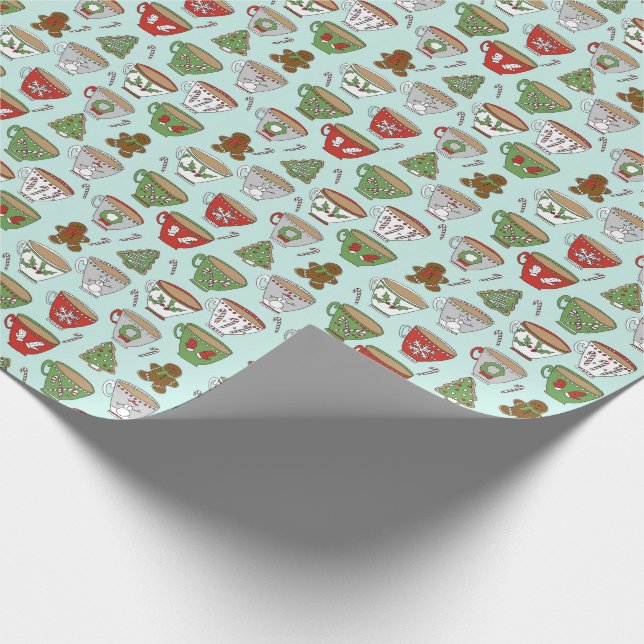 Christmas Teacups Holiday mint Wrapping Paper (Corner)