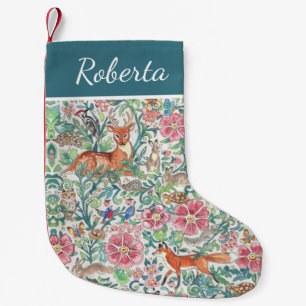 Christmas Teal Custom Woodland Animal Forest Art S Small Christmas Stocking