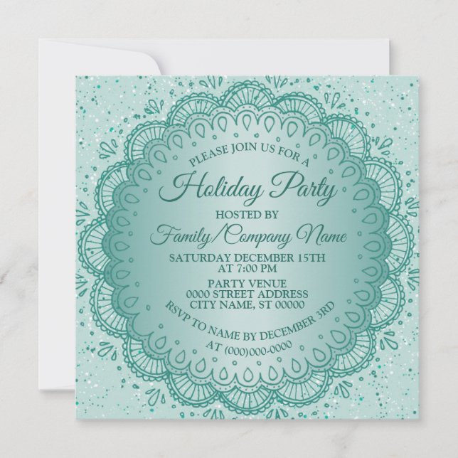 Christmas Teal Elegant Holidays Party Invitation (Front)