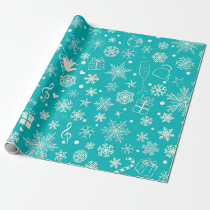 Christmas Teal Festive Holiday Theme Pattern Wrapping Paper