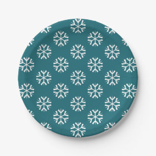 Christmas Teal Turquoise White Snowflakes Paper Plates