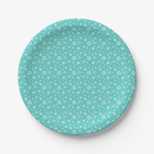 Christmas Teal with Snowflakes Patterned Paper Plates