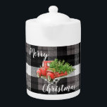 Christmas Teapot Red XMAS Truck Plaid White<br><div class="desc">Christmas XMAS Tea Pot</div>