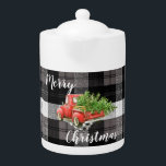 Christmas Teapot Red XMAS Truck Plaid White<br><div class="desc">Christmas XMAS Tea Pot</div>