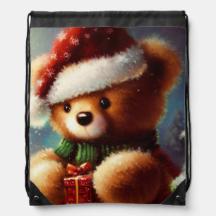 Christmas Teddy Bear 2 Drawstring Bag