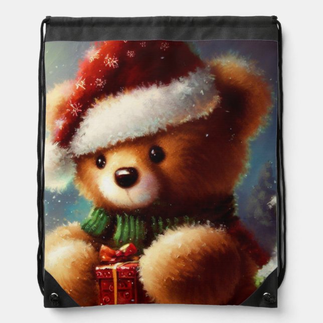 Christmas Teddy Bear 2 Drawstring Bag (Front)