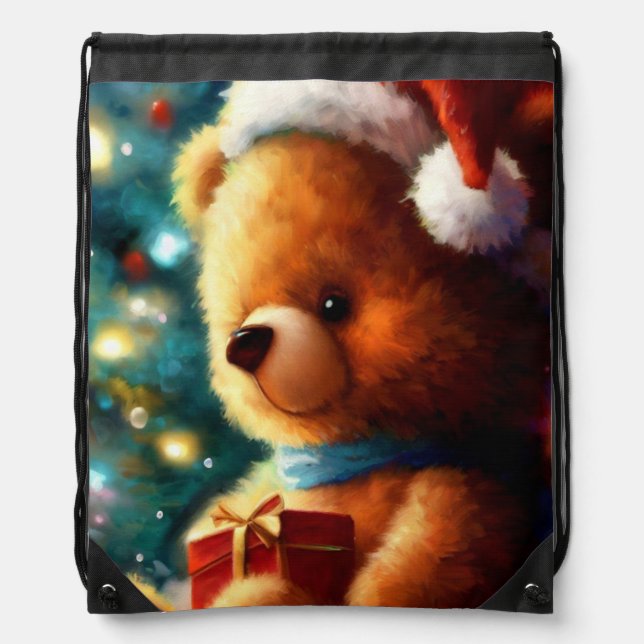 Christmas Teddy Bear 3 Drawstring Bag (Front)