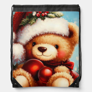 Christmas Teddy Bear 4 Drawstring Bag