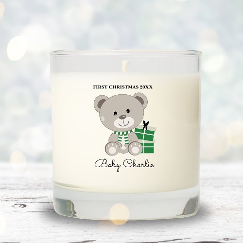 Christmas Teddy Bear and Presents Green Scented Candle