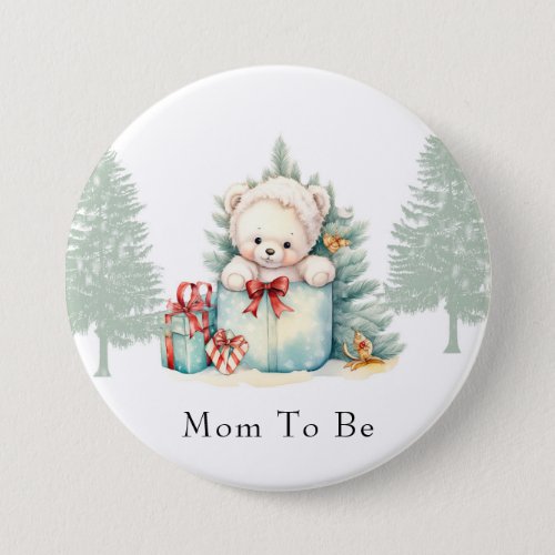 Christmas Teddy Bear Baby Shower Mom To Be Button