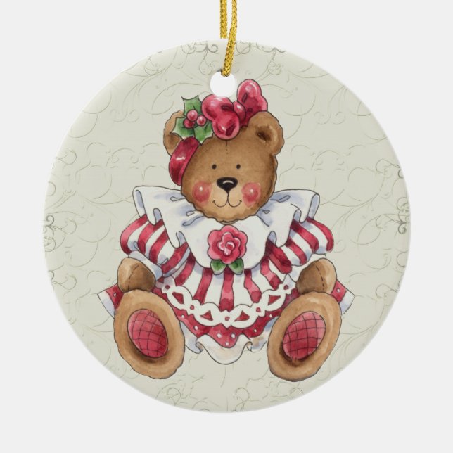 Christmas Teddy Bear Ceramic Ornament (Front)