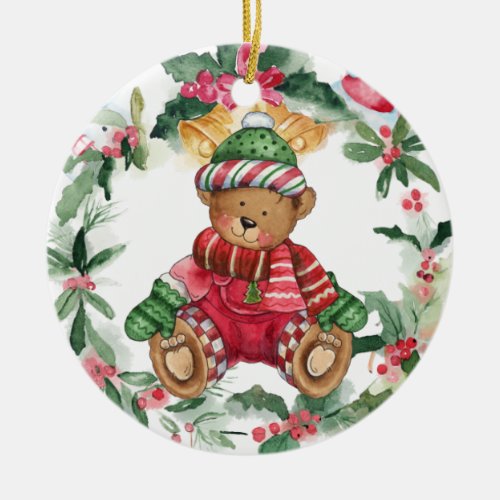 Christmas Teddy Bear Ceramic Ornament