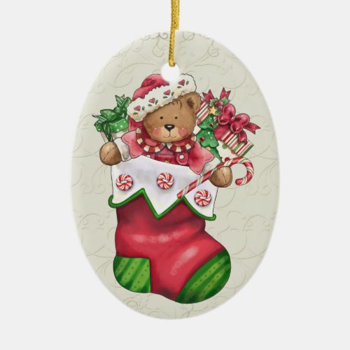 Christmas Teddy Bear Ceramic Ornament