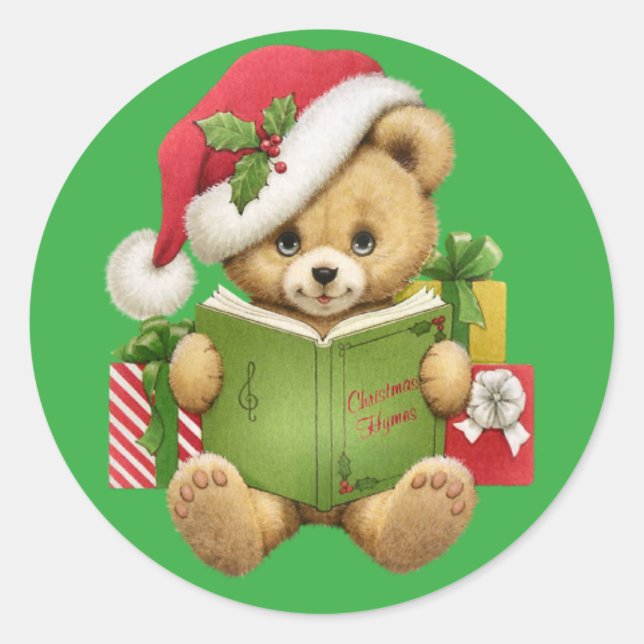 Christmas Teddy Bear Classic Round Sticker (Front)