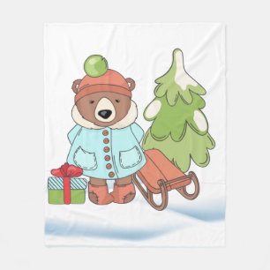 Christmas Teddy Bear Couple with Gift Fleece Blanket