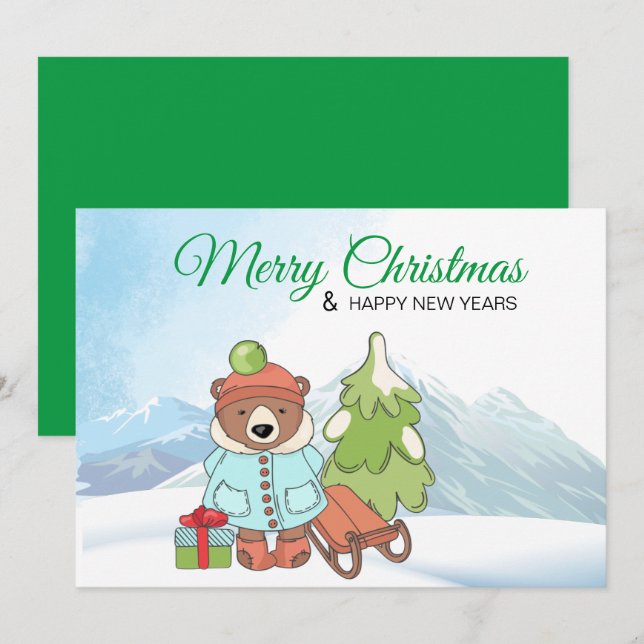 Christmas Teddy Bear Couple with Gift  Invitation (Front/Back)