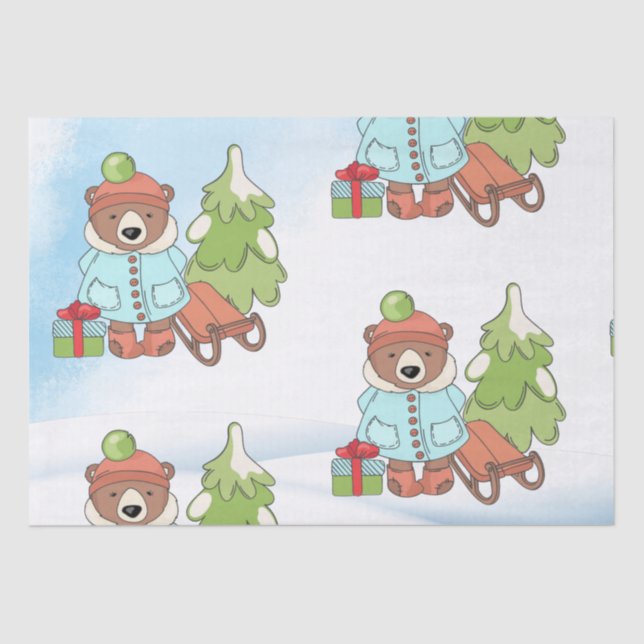 Christmas Teddy Bear Couple with Gift      Tissue Paper (Front)