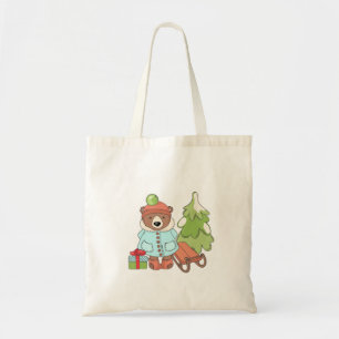 Christmas Teddy Bear Couple with Gift  Tote Bag 