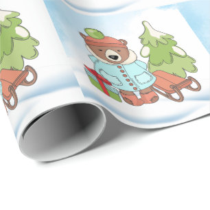 Christmas Teddy Bear Couple with Gift Wrapping Paper