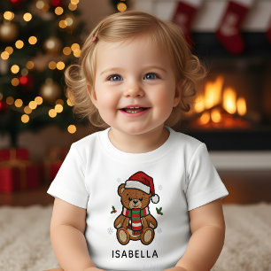 Christmas Teddy Bear Custom Name Baby T-Shirt