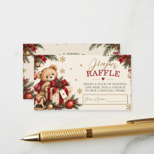 Christmas Teddy Bear Diaper Raffle Baby Shower Enclosure Card
