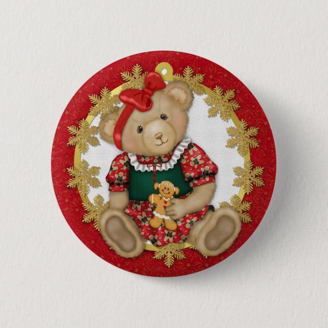 Christmas Teddy Bear - Girl Button (Front)